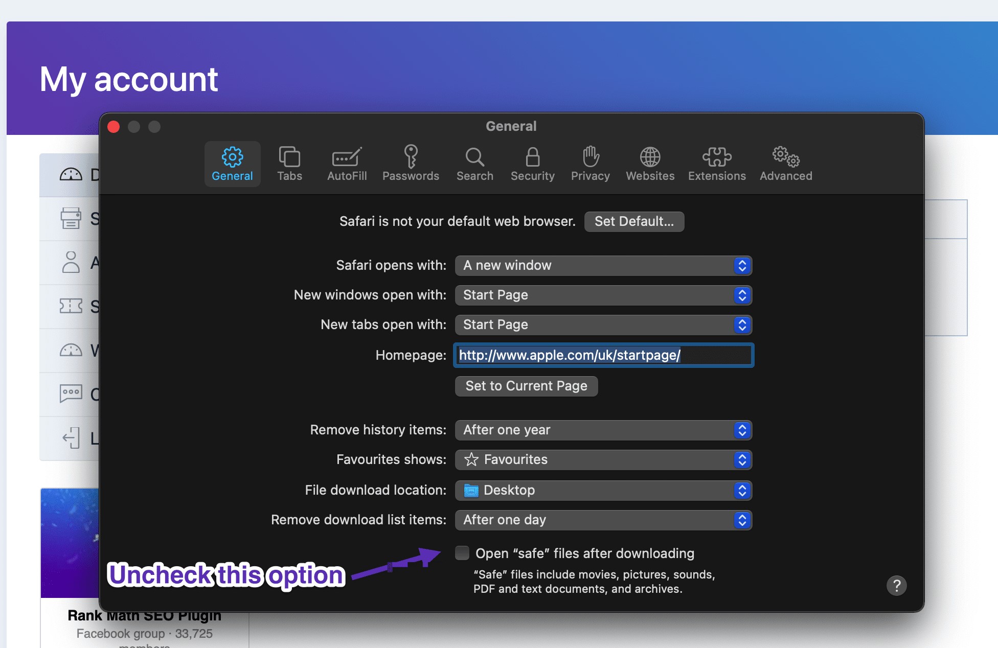 Uncheck 'safe' files option