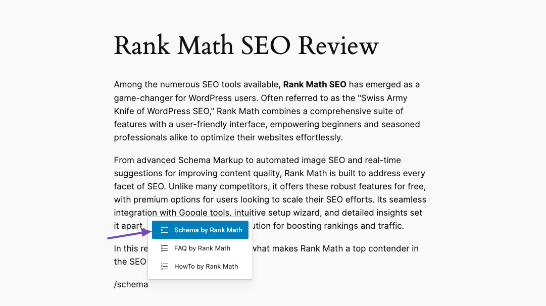 Rank Math Schema Block