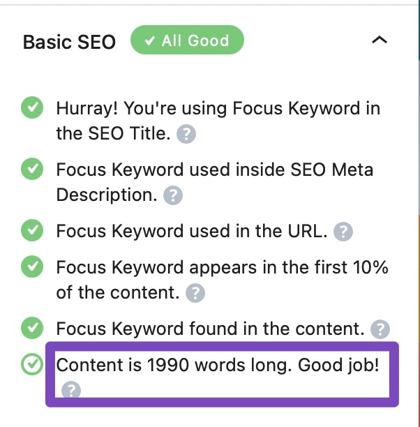 Content length in Rank Math SEO