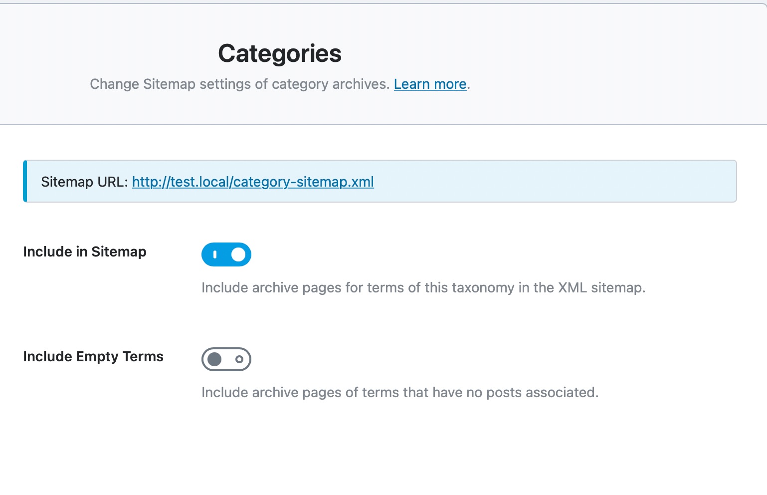 all options in categories sitemap