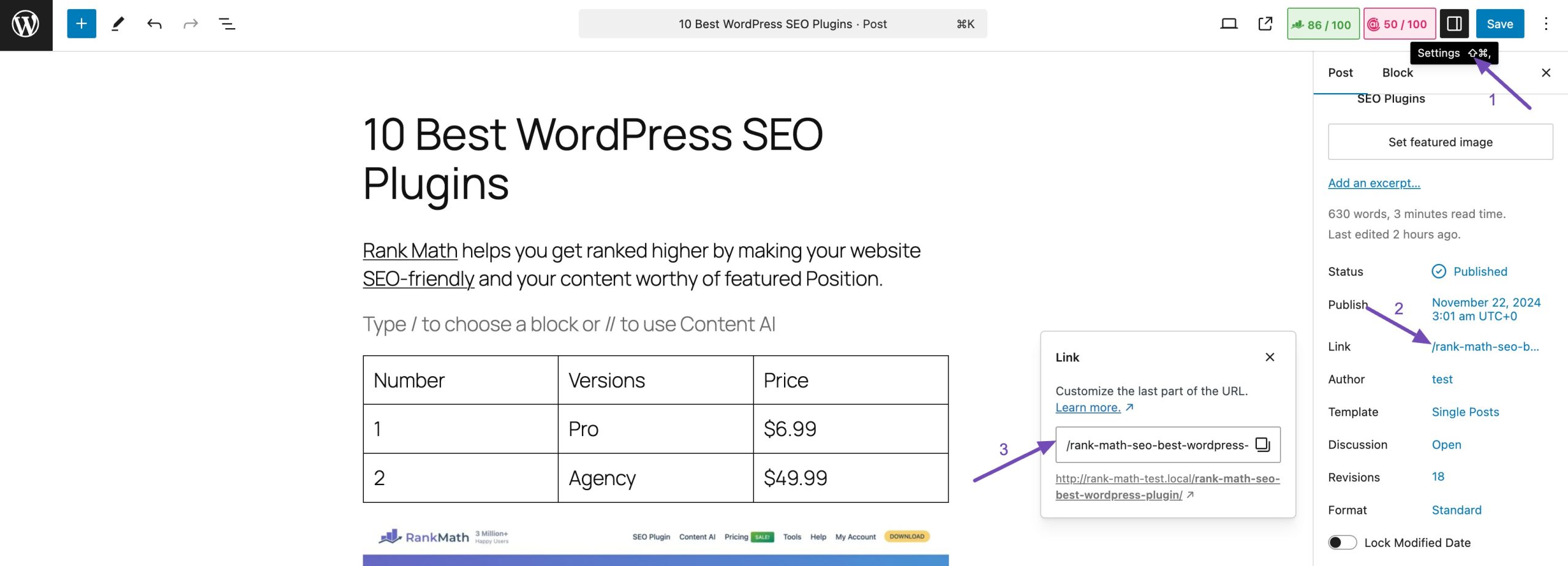 Permalinks settings in WordPress Block Editor