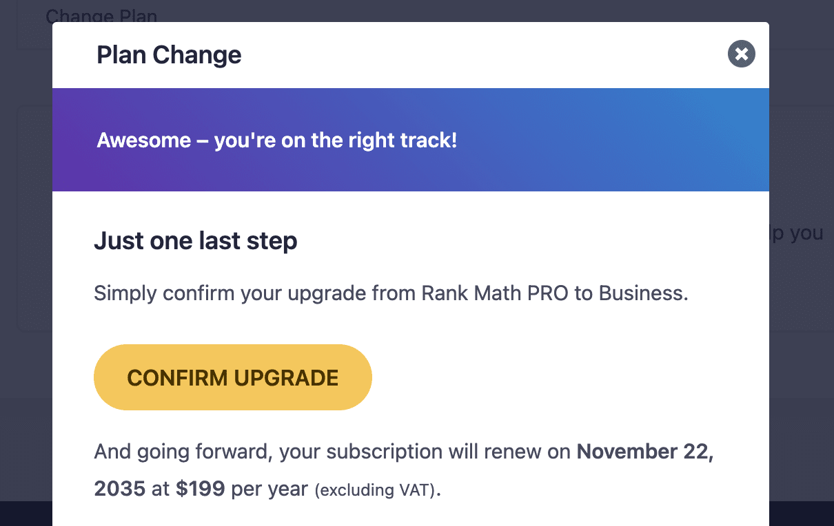 confirm upgrade