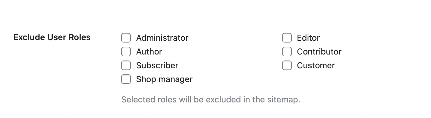 exclude user roles from sitemap