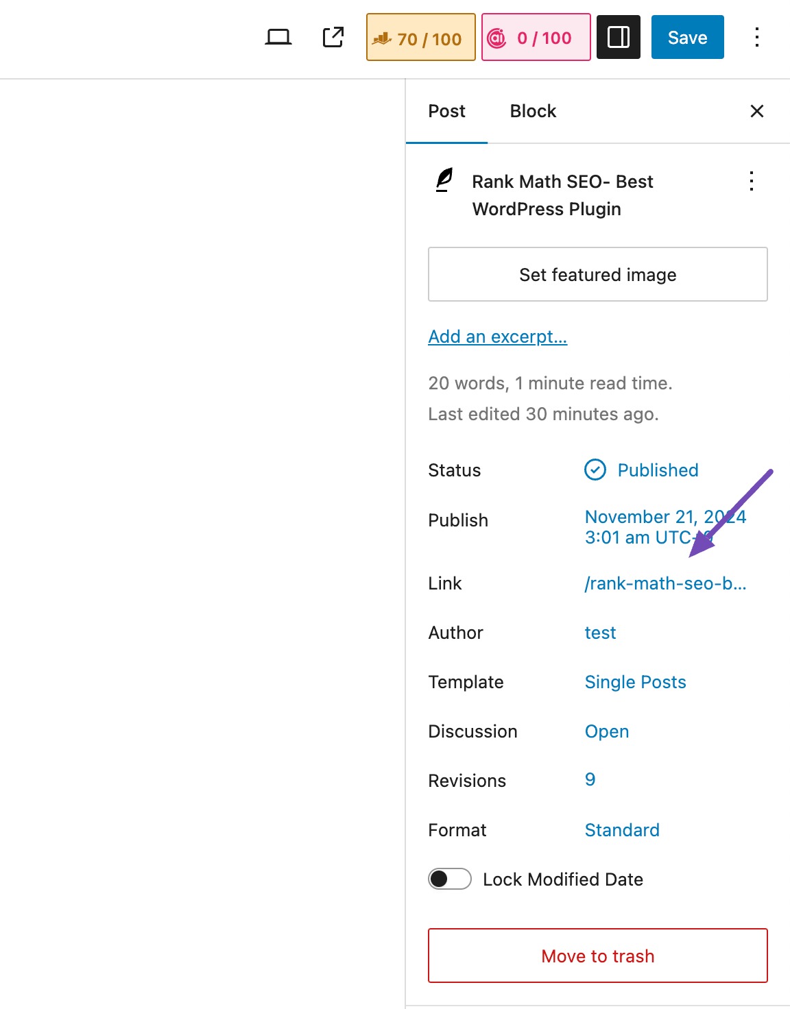 Permalinks settings in WordPress Block Editor