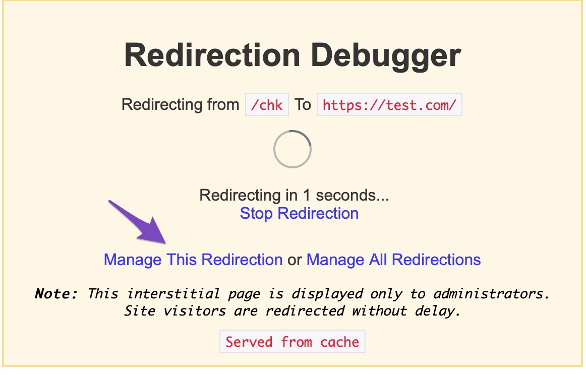 Manage This Redirection or Manage All Redirections