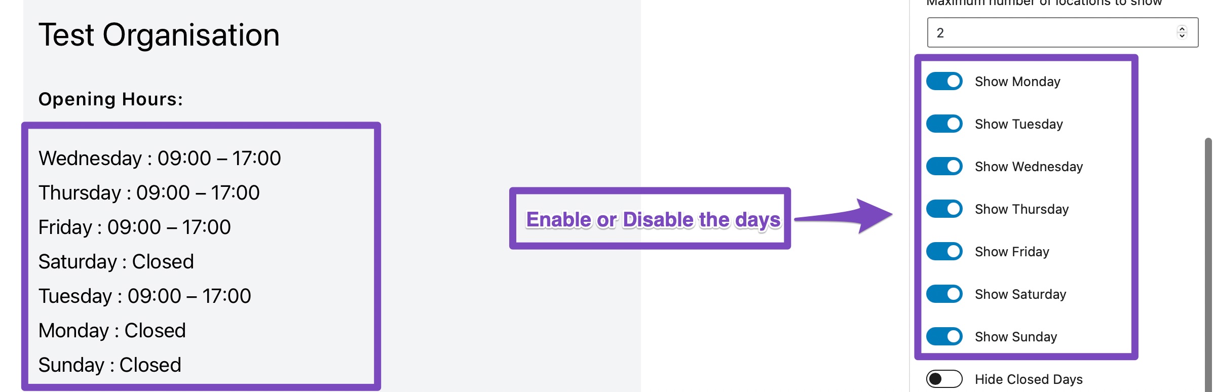 Enable or disable the days