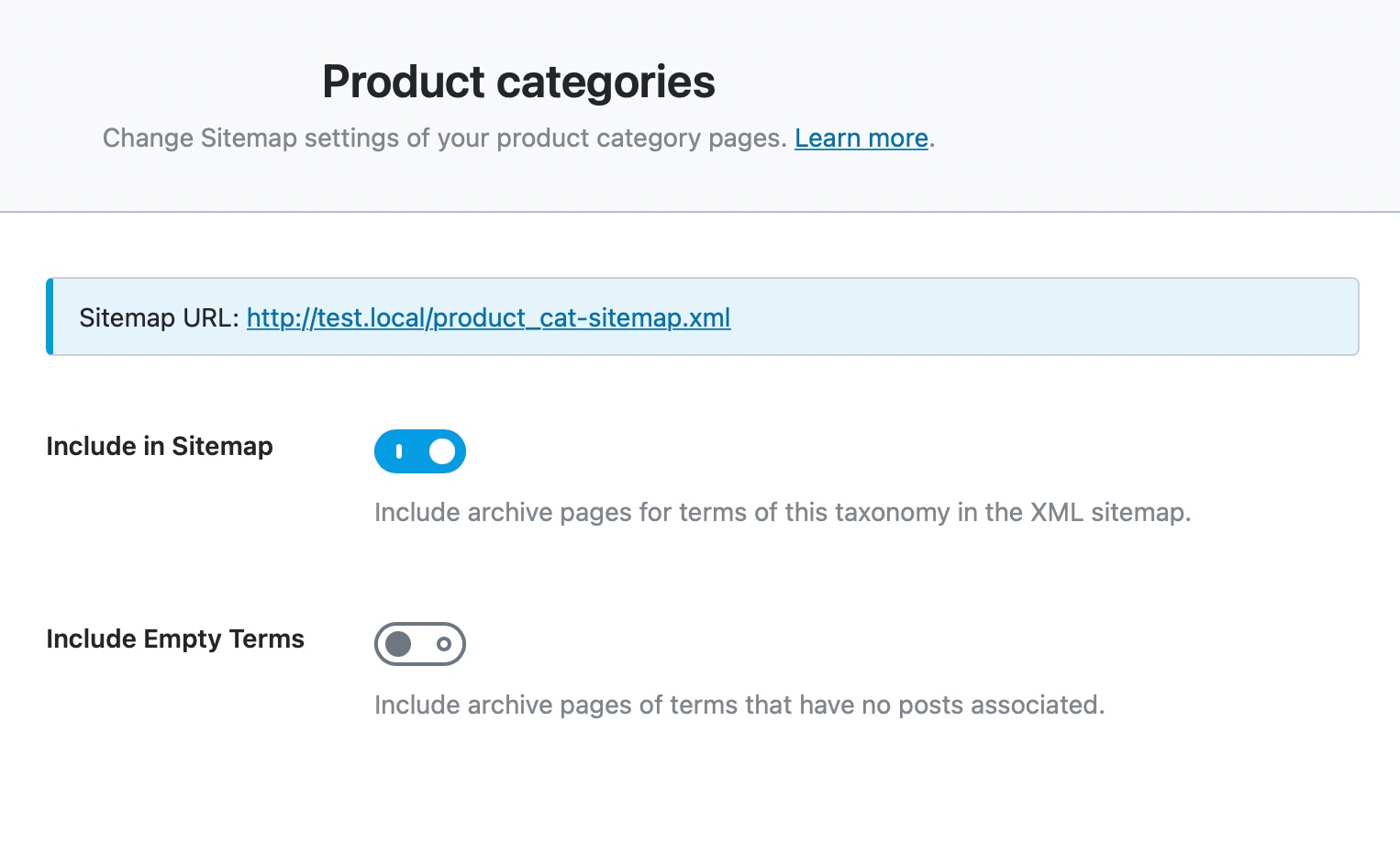all options in product categories sitemaps