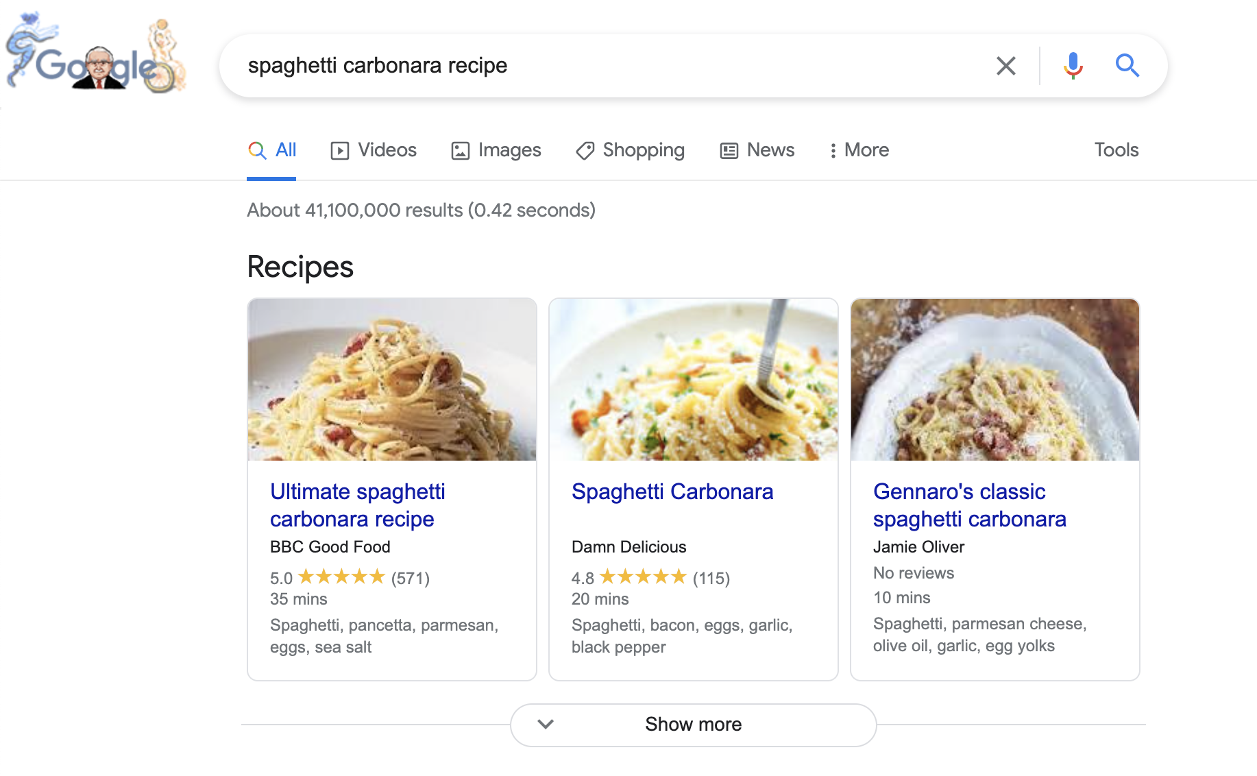 Recipe Schema example