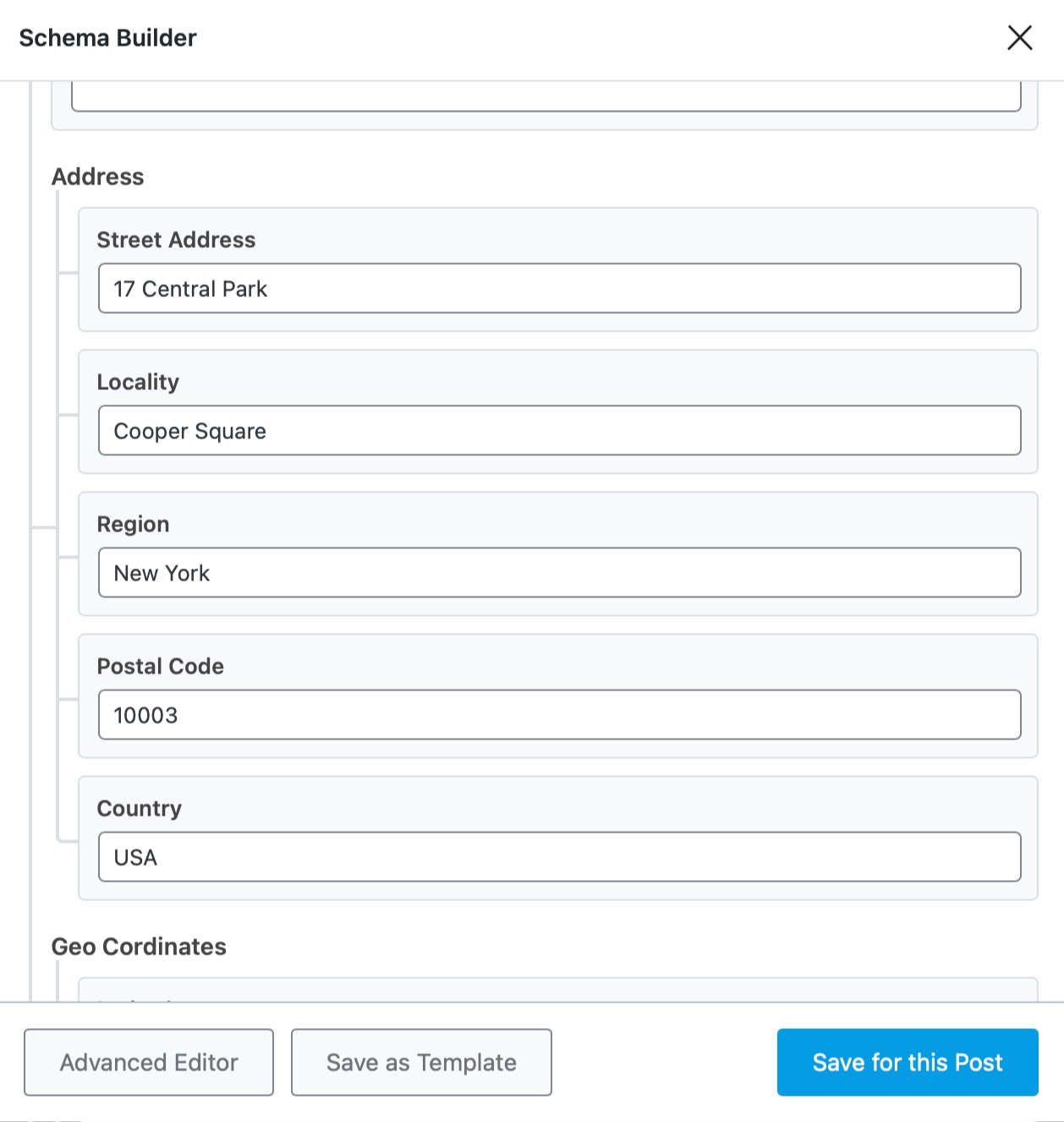 Fill in the details in the Schema Builder