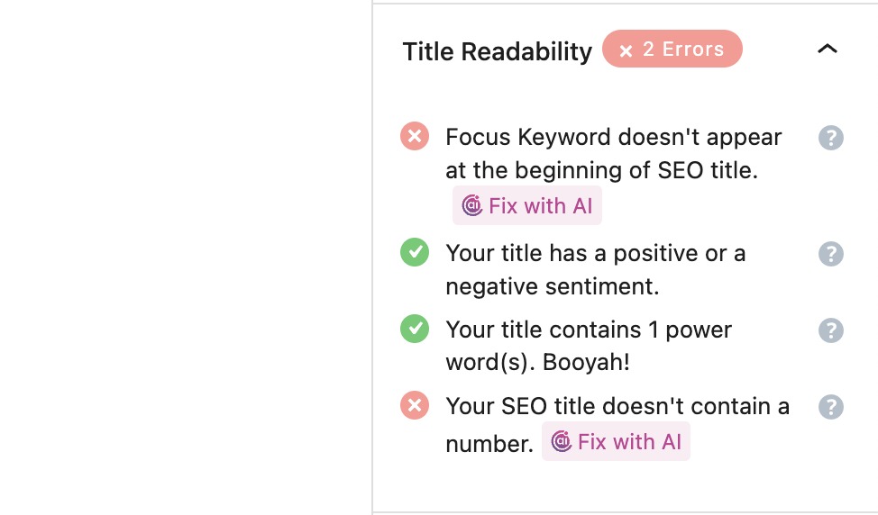 Title readability by Rank Math