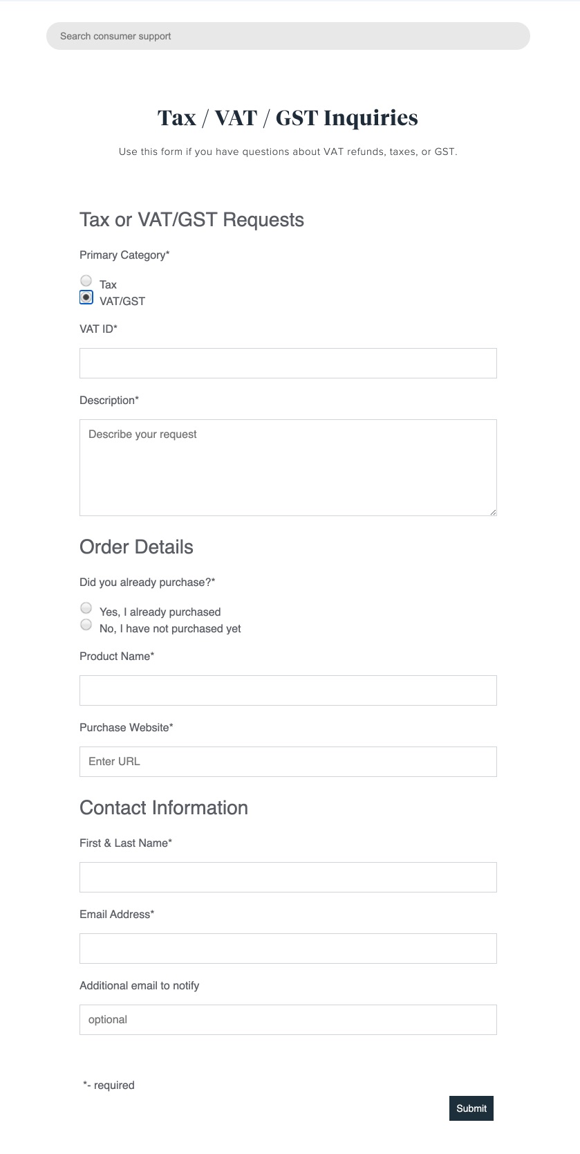 VAT/ GST Form