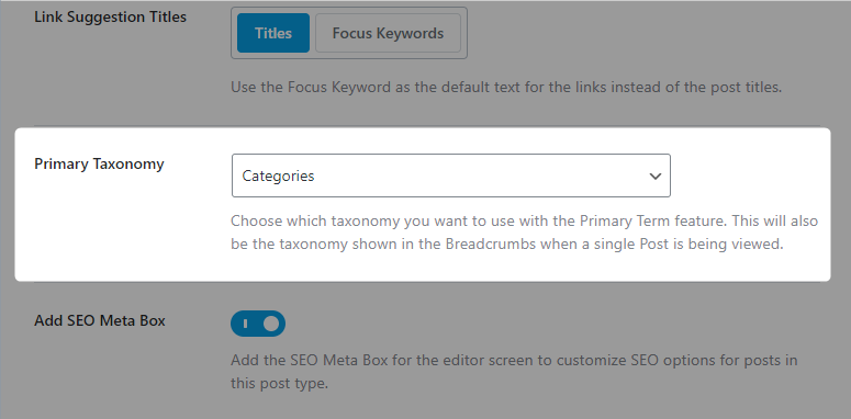 set primary taxonomy