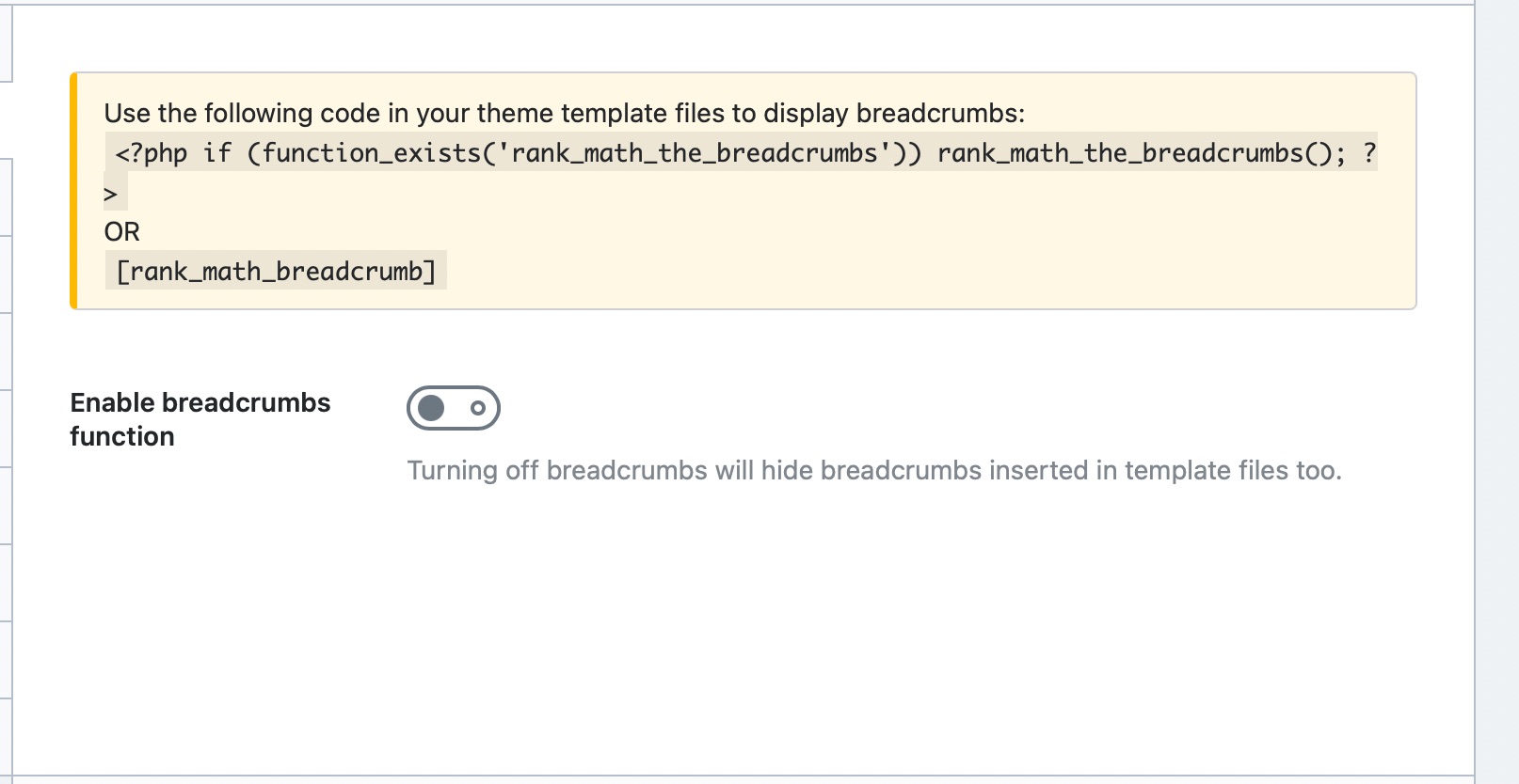 default options in the breadcrumbs section