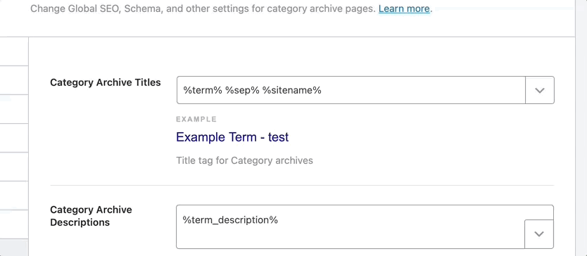 Variables available in product category archive titles