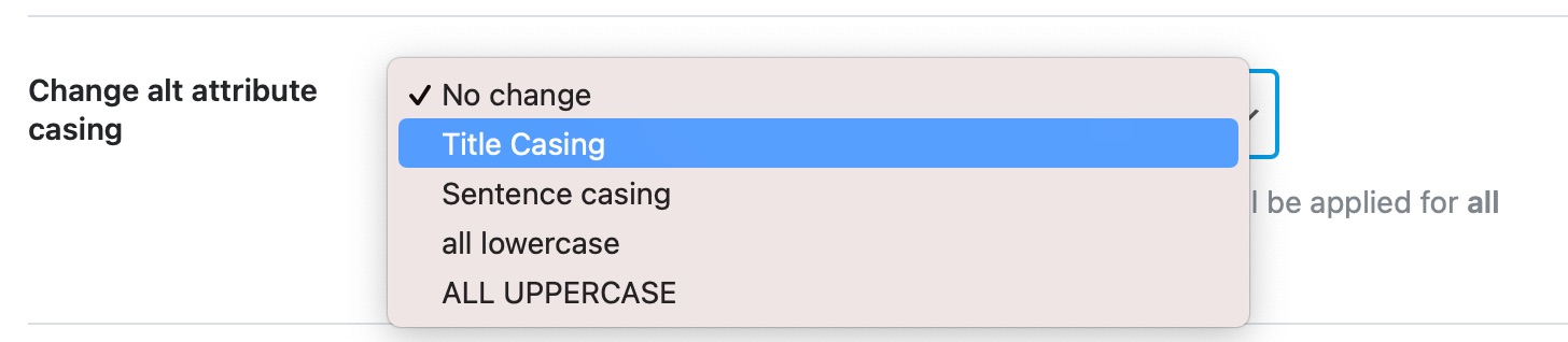 Change alt attribute casing