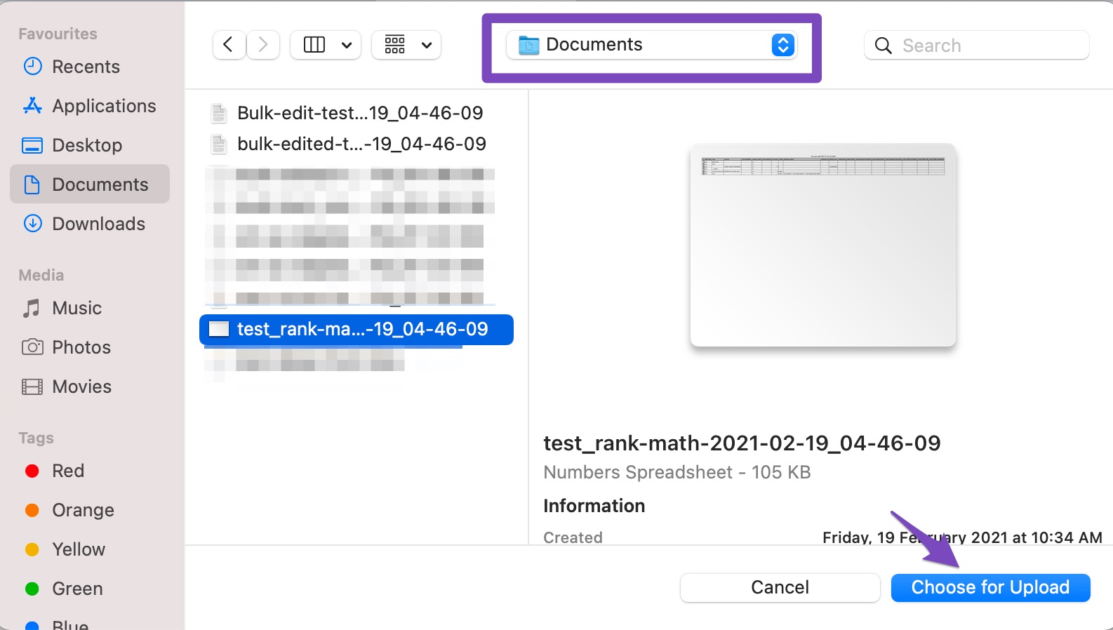 select file to import from computer