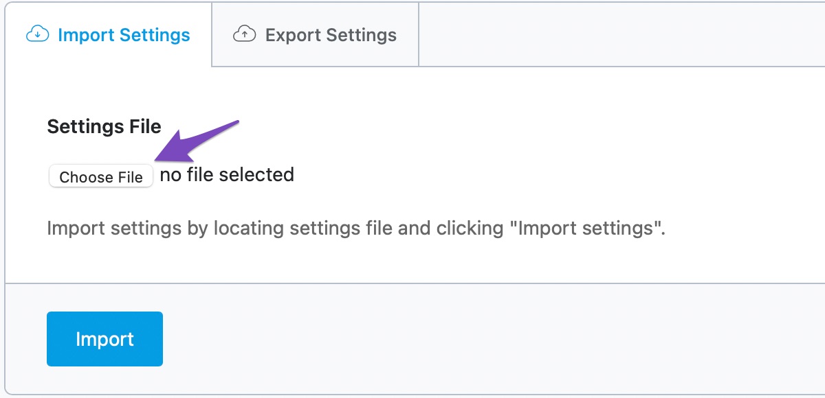 choose a file to import settings