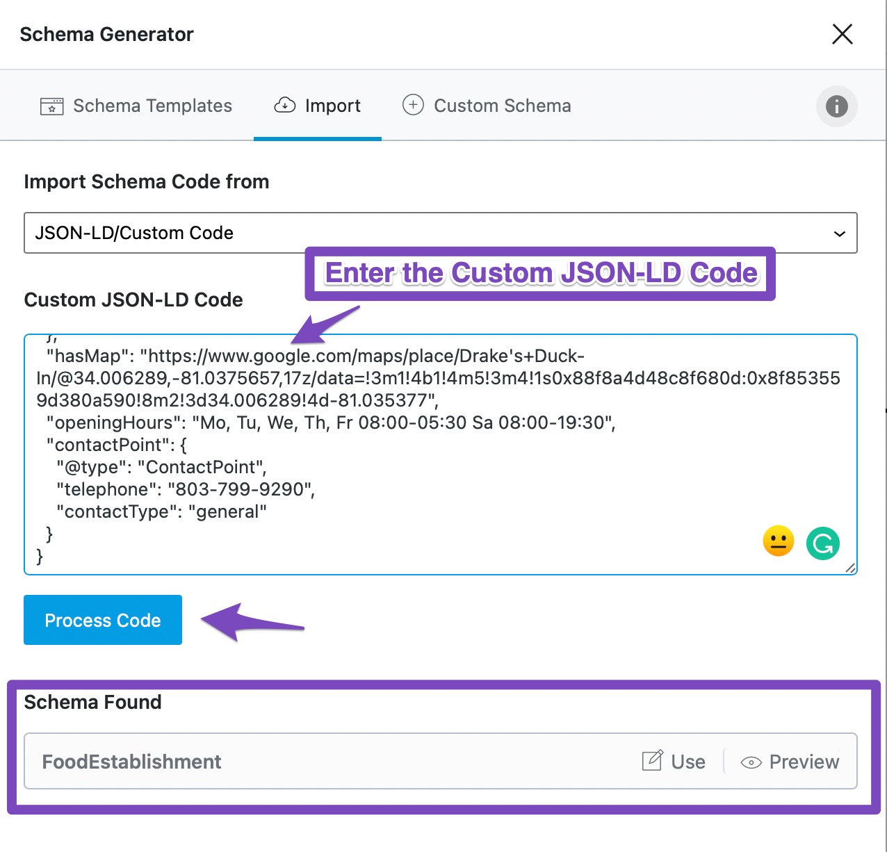 Enter JSON-LD/ Custom Code