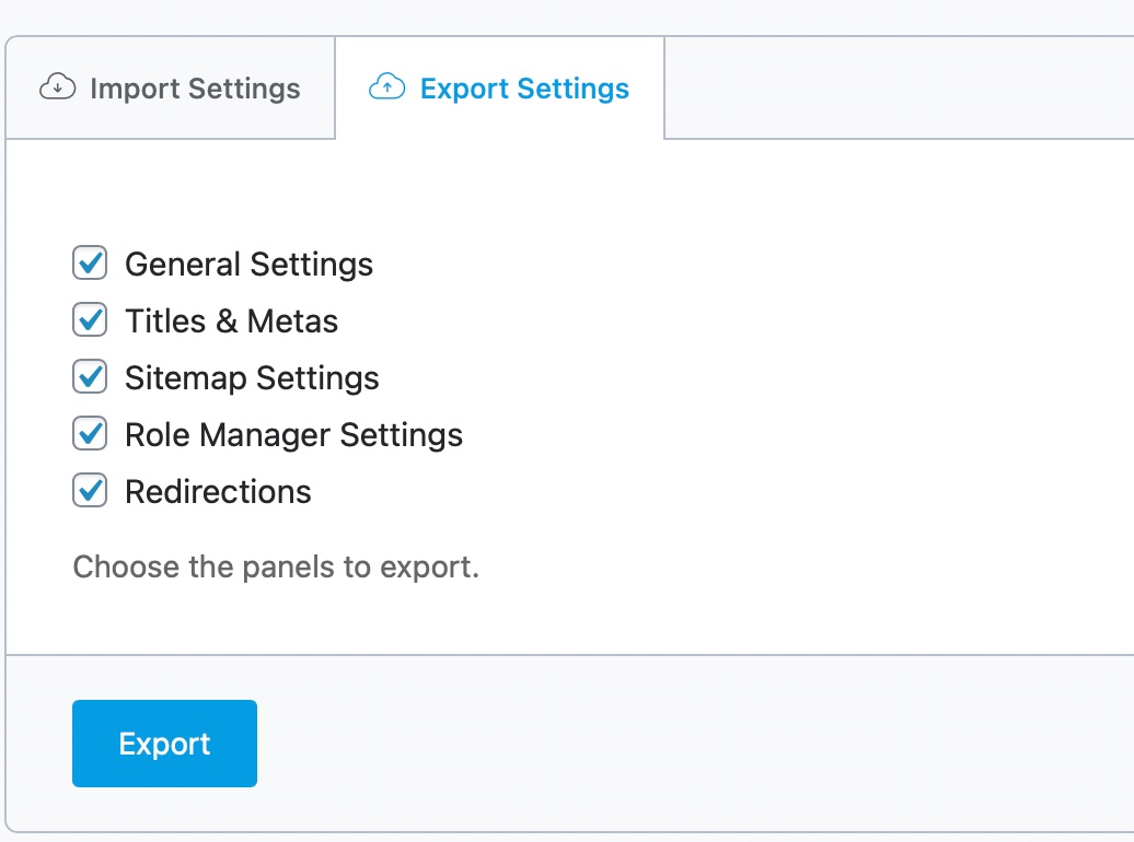 export settings section in import-export settings