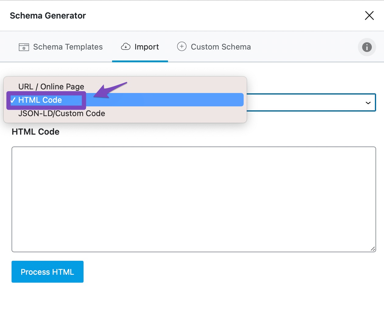 select HTML Code option