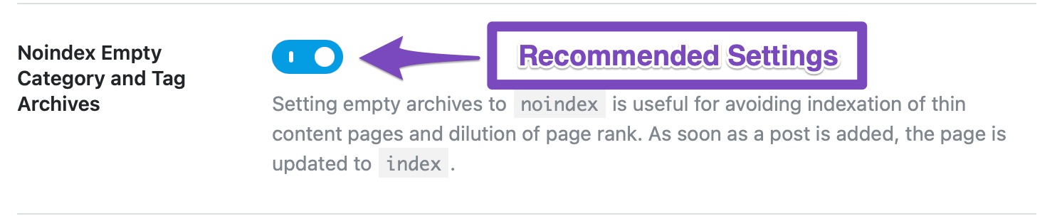 Noindex empty category and tag archives