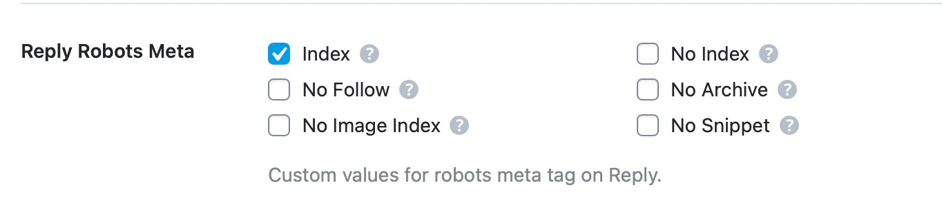 Reply robots meta custom settings