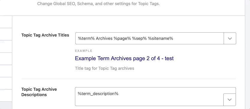 Variables available in topic tag archive titles
