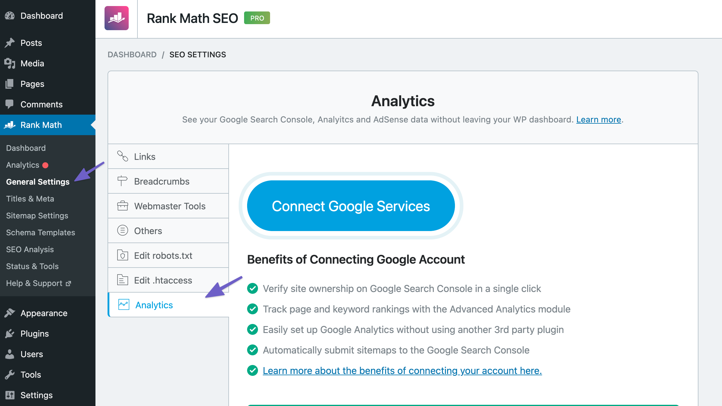 Analytics settings