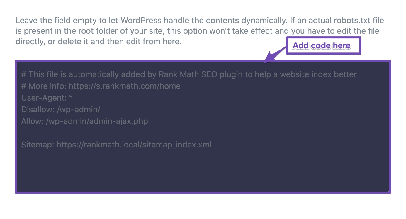 Add code to robots.txt