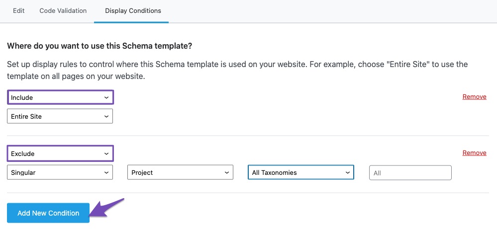Add New Display Condition to your Schema Template