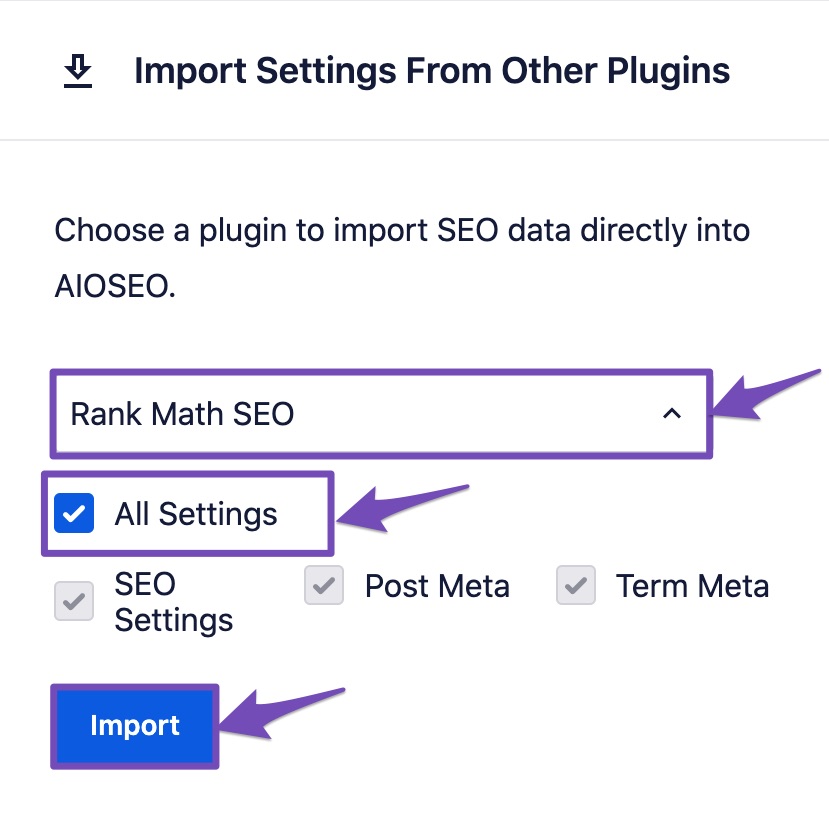 Choose Rank Math SEO to import