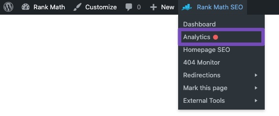 Analytics in Rank Math Quick Actions admin menu