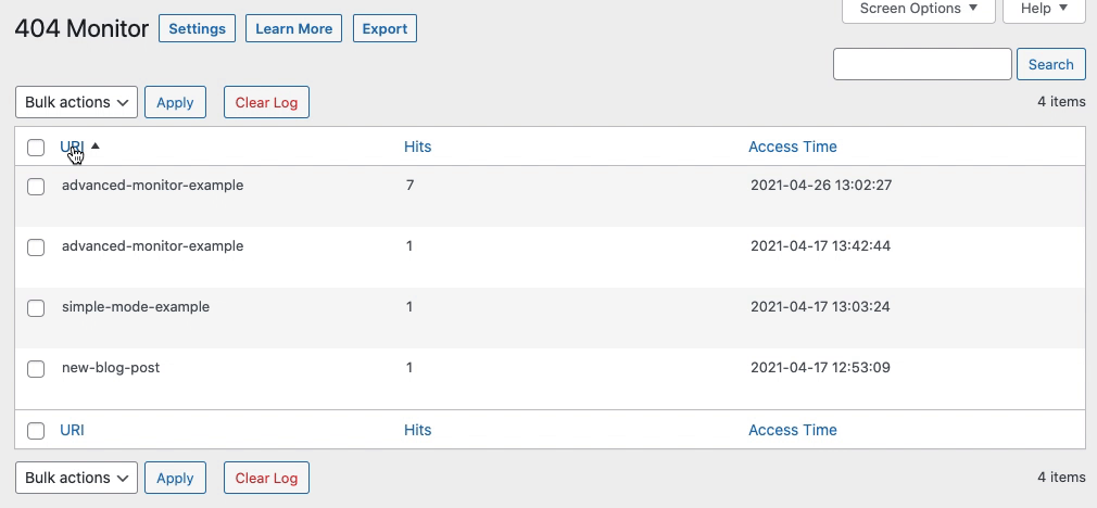 Ascending and Descending order in 404 Monitor