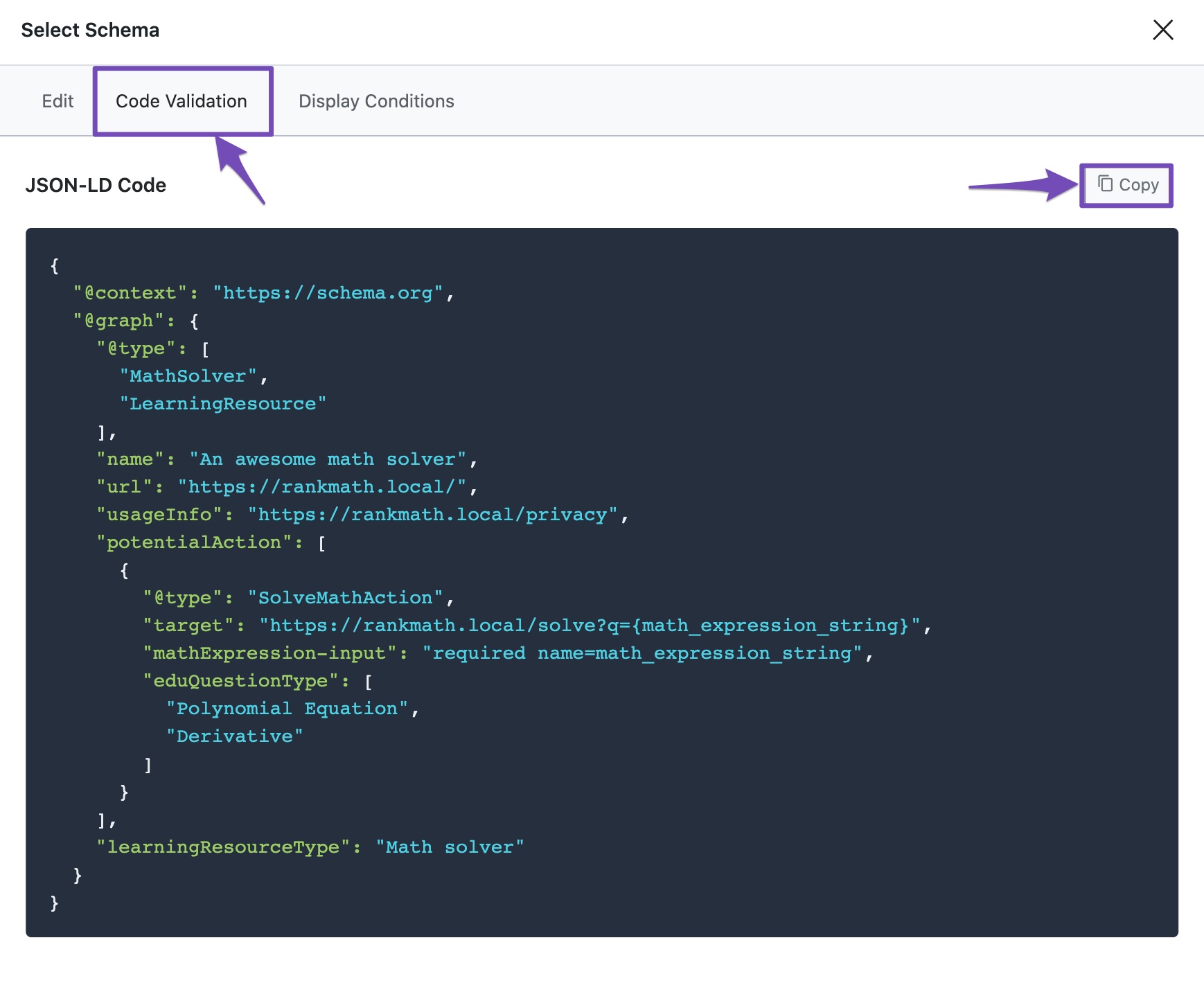 Code Validation in Rank Math Custom Schema Builder