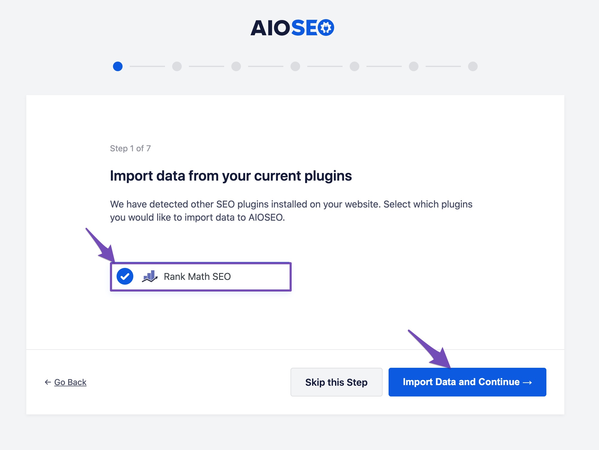 Click Import Data and Continue