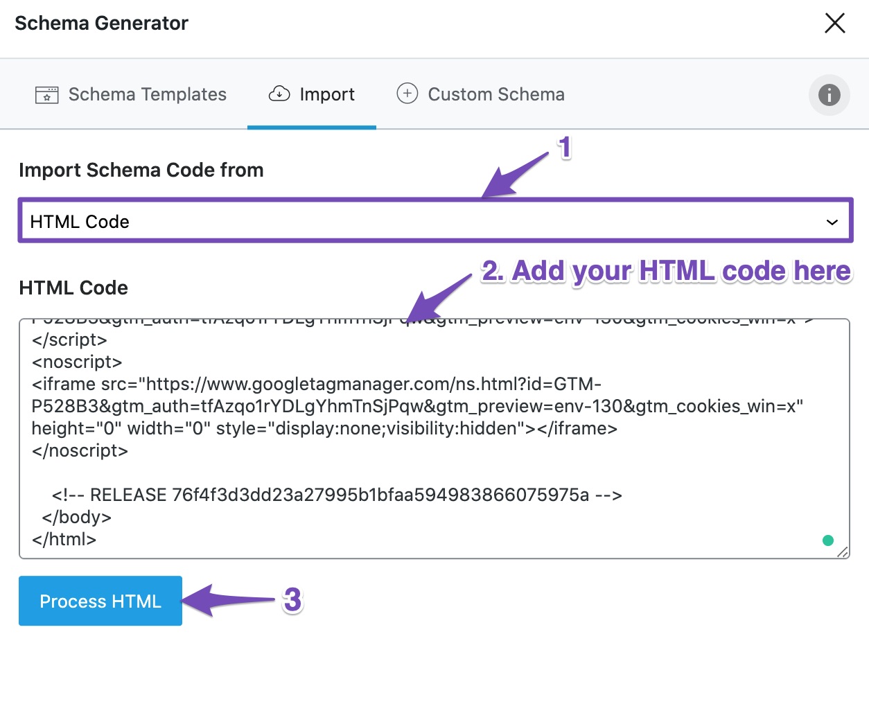Import Schema code from HTML code