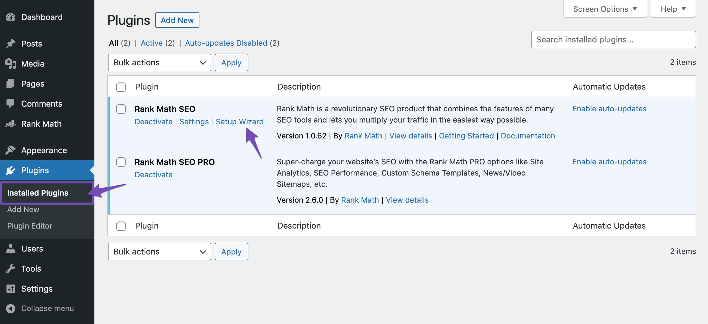 Initiate Rank Math Setup Wizard from Plugins Page