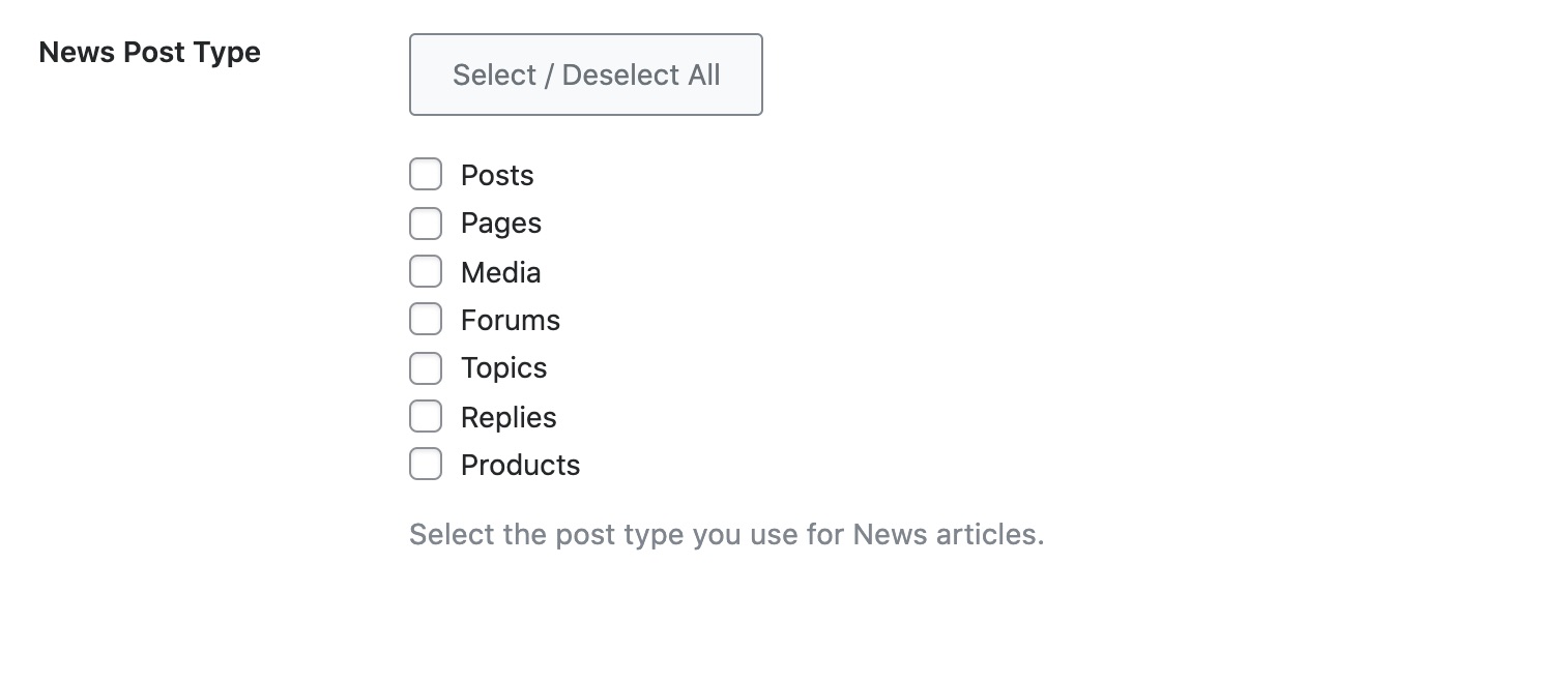 News Post Type setting in News Sitemap settings