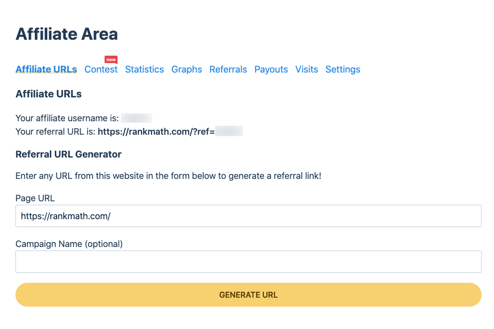 Rank Math Affiliate Dashboard