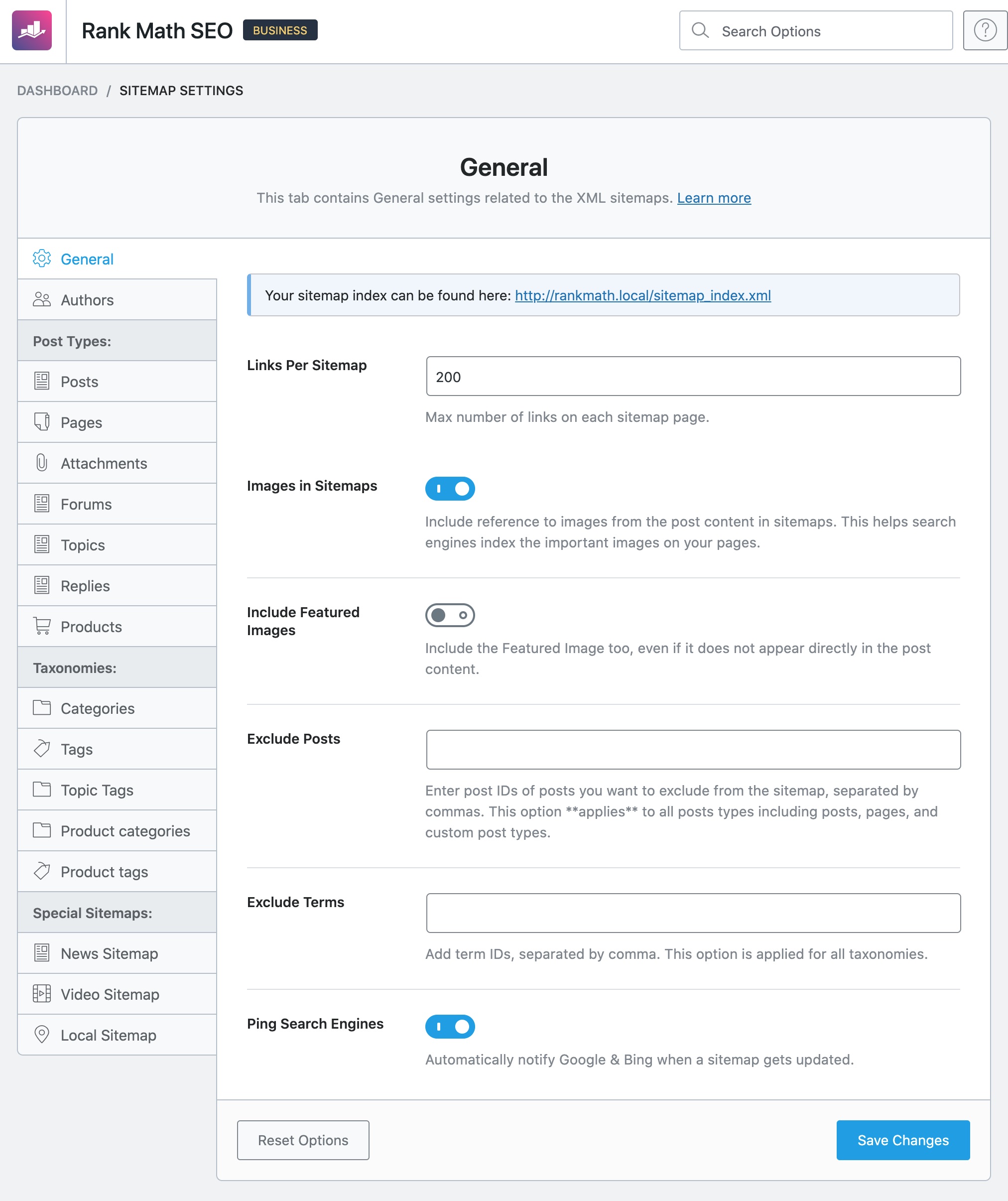 Rank Math SEO sitemap settings