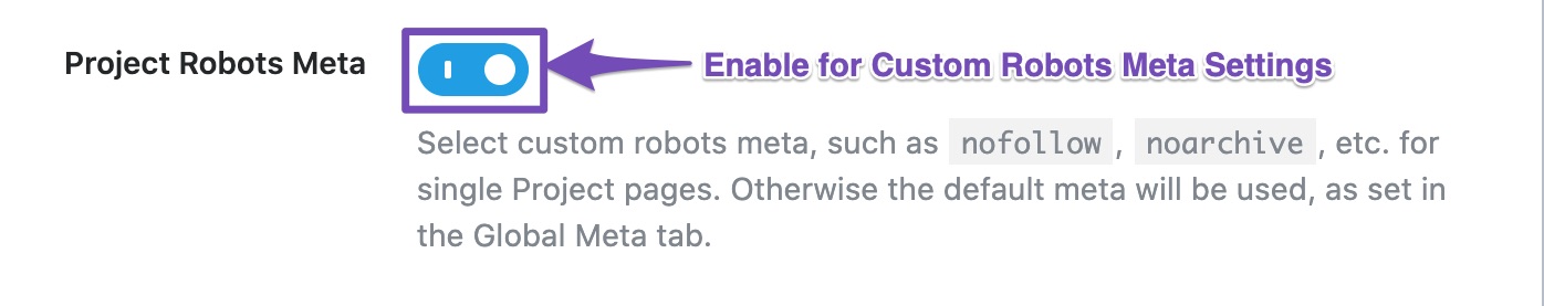 Custom robots meta settings for project