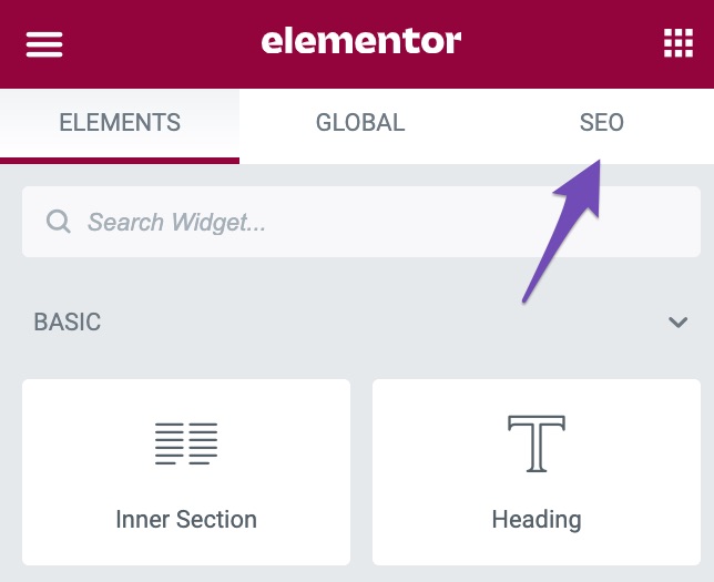 SEO Tab in Elementor Page builder