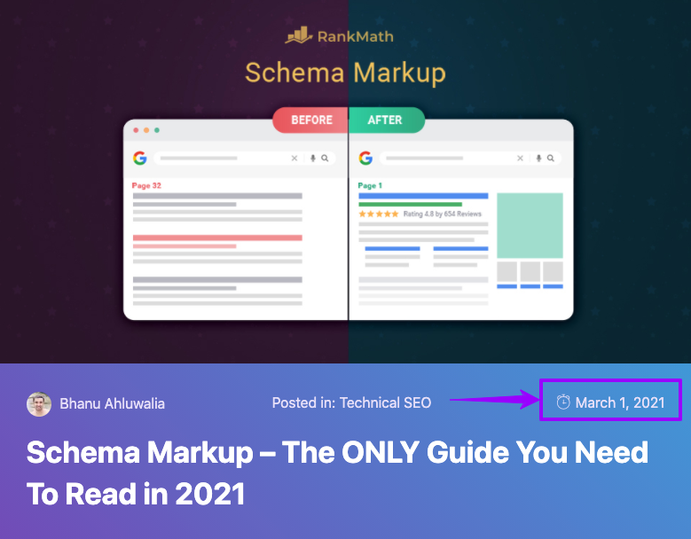 Schema Markup blog post with date