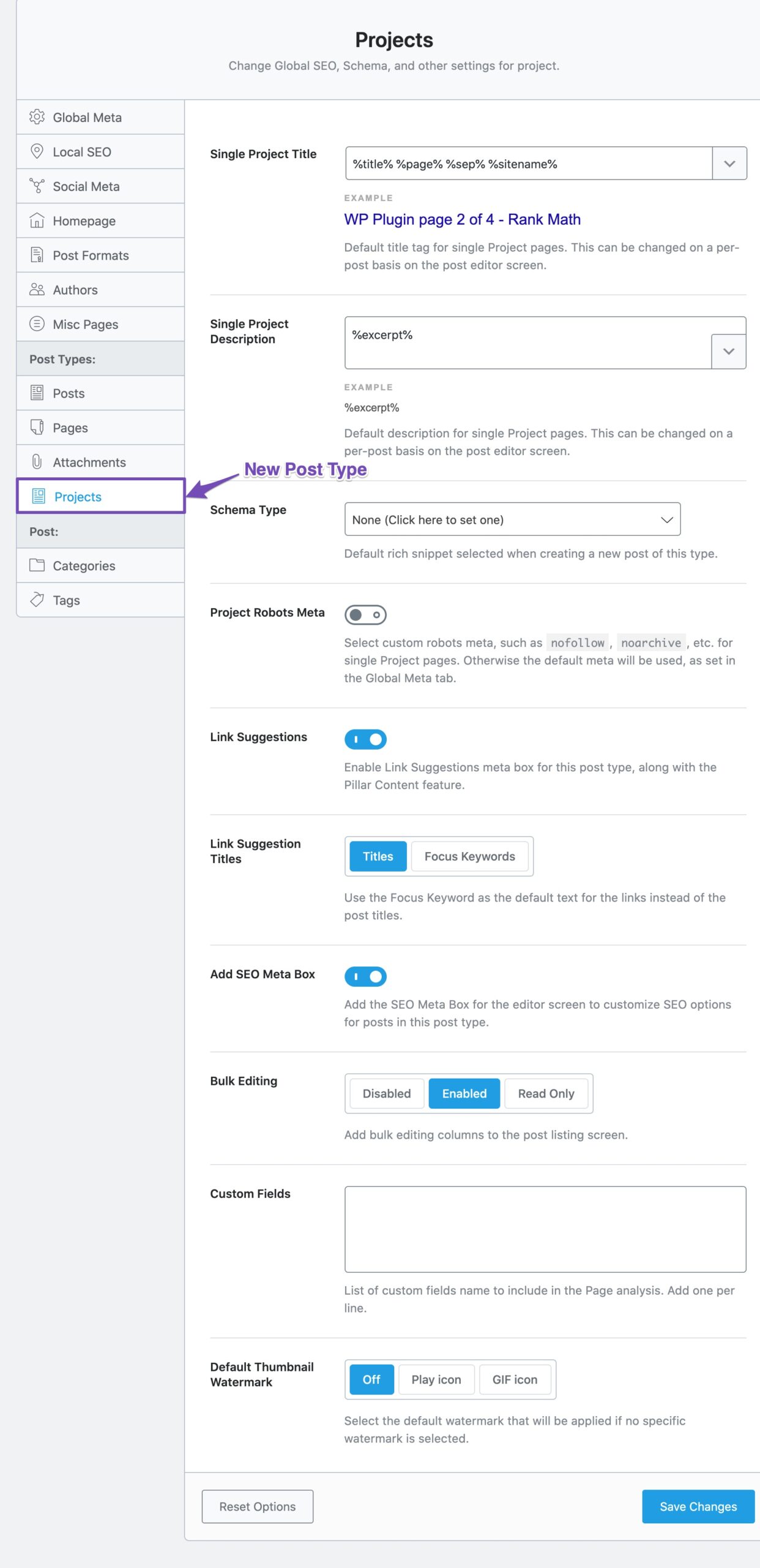 Titles and Meta Settings for New Post Type