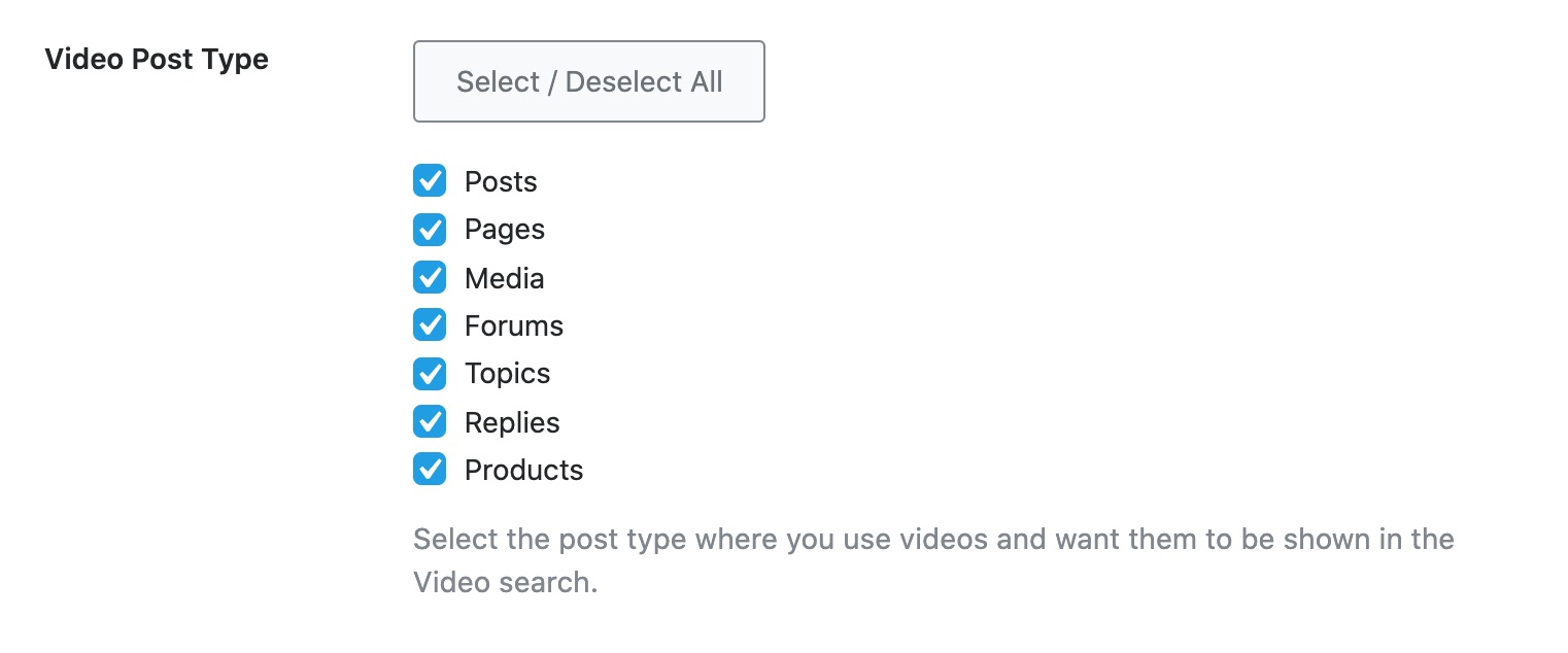 Video post type in video sitemap settings