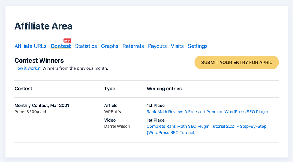 Rank Math Affiliate Contest winners