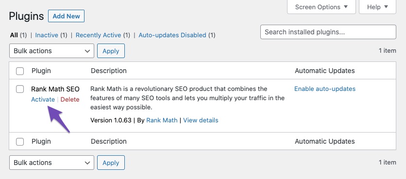 Activate Rank Math SEO plugin