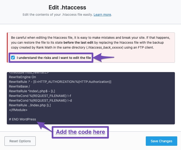 Add code to .htaccess file