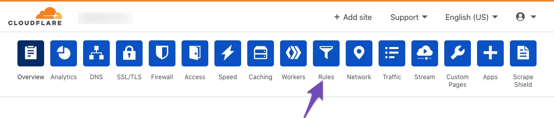 Navigate to rules in Cloudflare