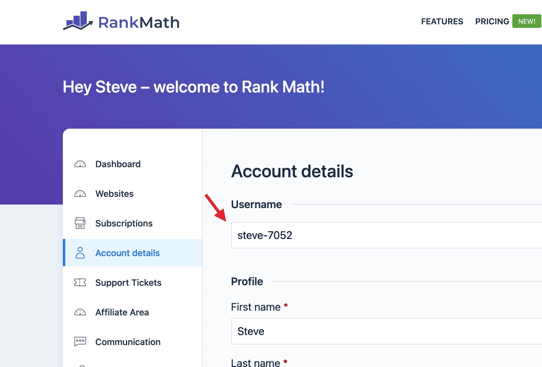 Copy Rank Math username